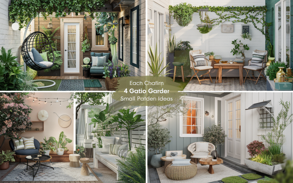 a collage of four charming small patio garden idea erZA90 PSOuTTPGncktU7g 554I7E9yT5ub18vx2rHUNg