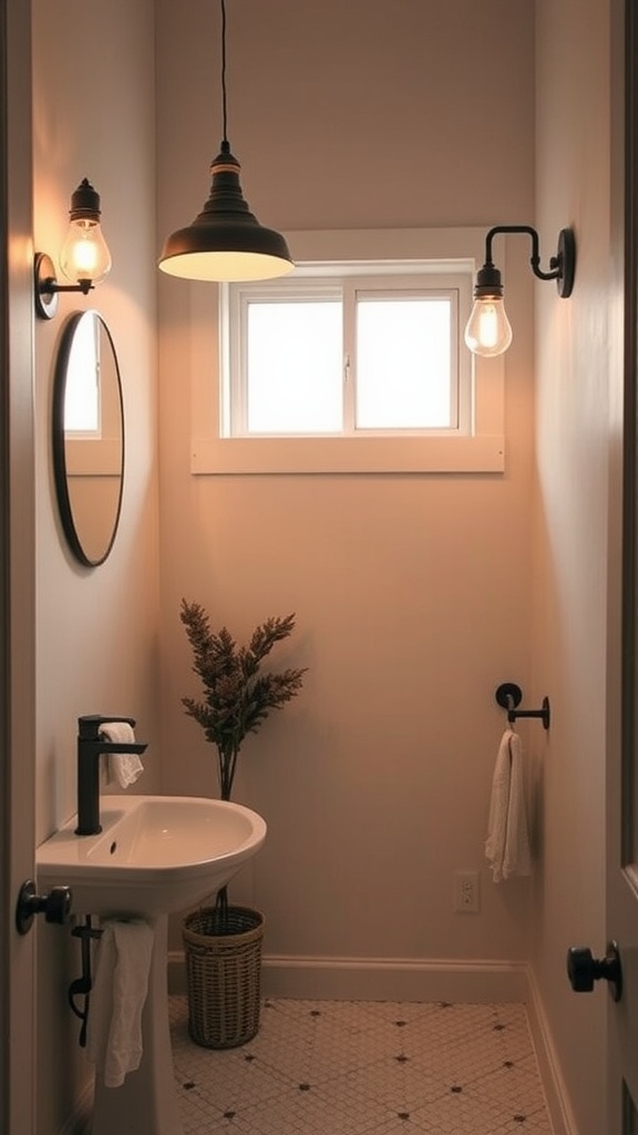 9 Small Bathroom Inspo Ideas For Your Home 5 Small bathroom with stylish lighting and decorative elements.