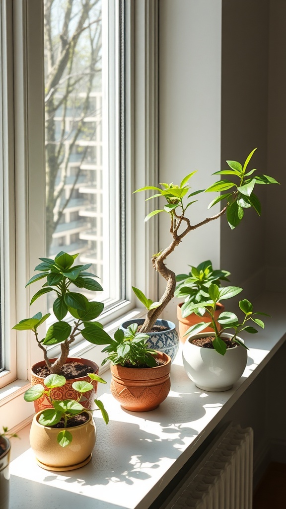 9 Gorgeous Jade Plant Ideas For Your Home 5 A sunny window ledge with several jade plants in decorative pots