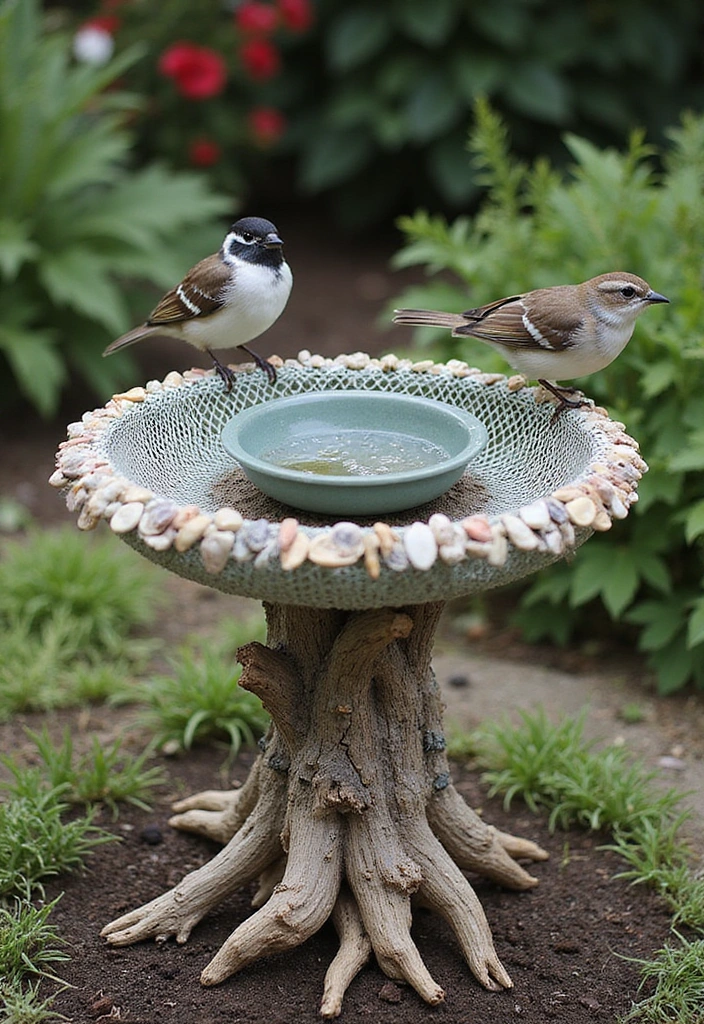 21 Cheap DIY Bird Bath Dollar Store Ideas That'll Make Your Feathered Friends Sing! - 18. Fishing Net Bath