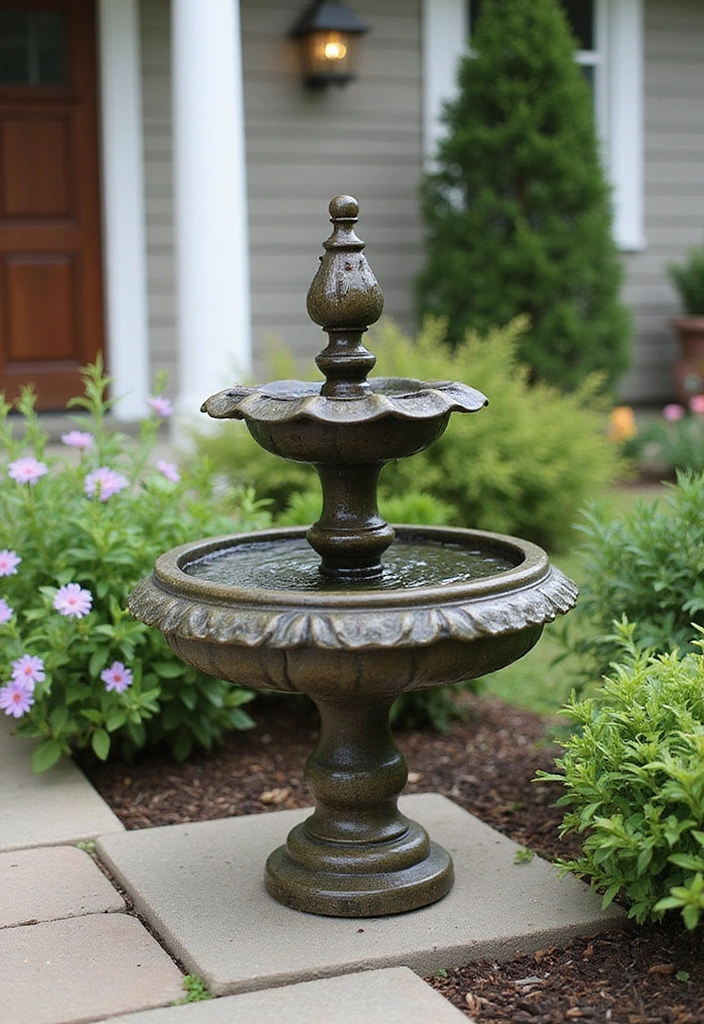 21 Front Porch Styling Ideas to Boost Curb Appeal - 19. Install a Small Water Feature