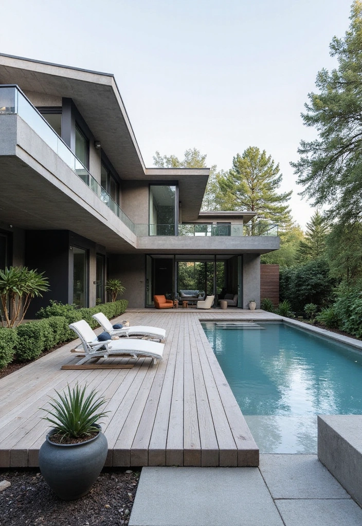 21 Above Ground Pool With Deck Off House Ideas - 2. Modern Minimalist Deck