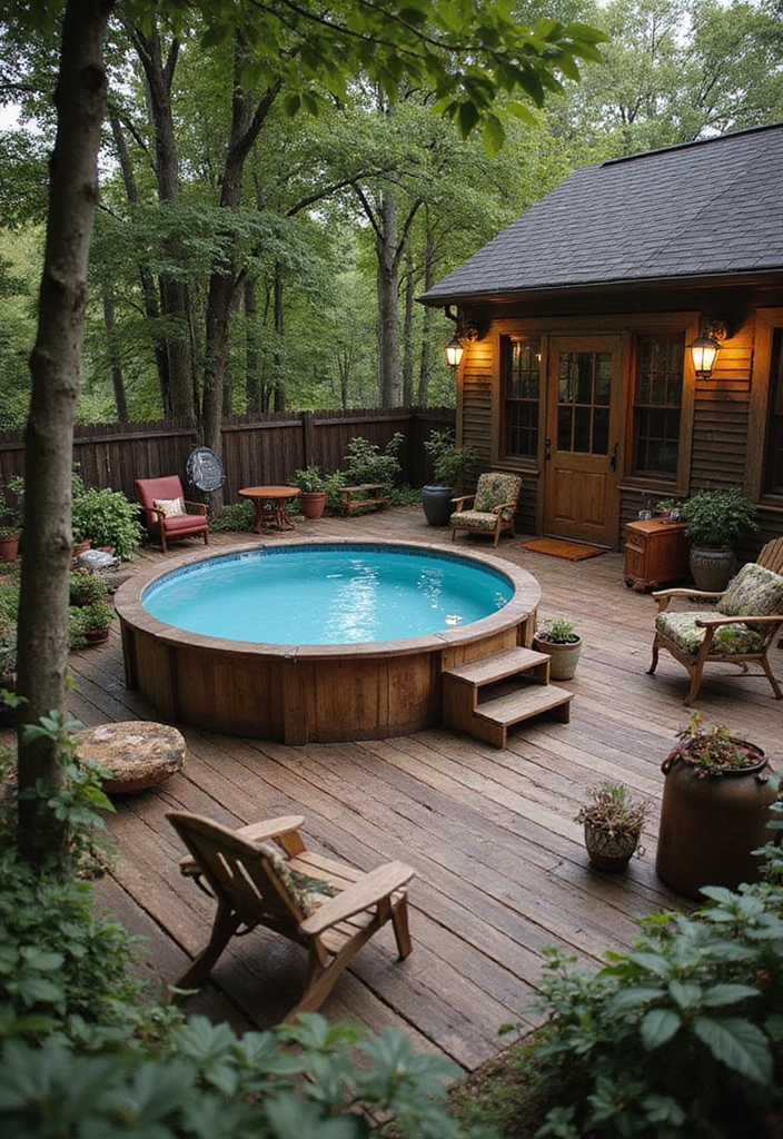21 Above Ground Pool With Deck Off House Ideas - 11. Vintage Charm Deck