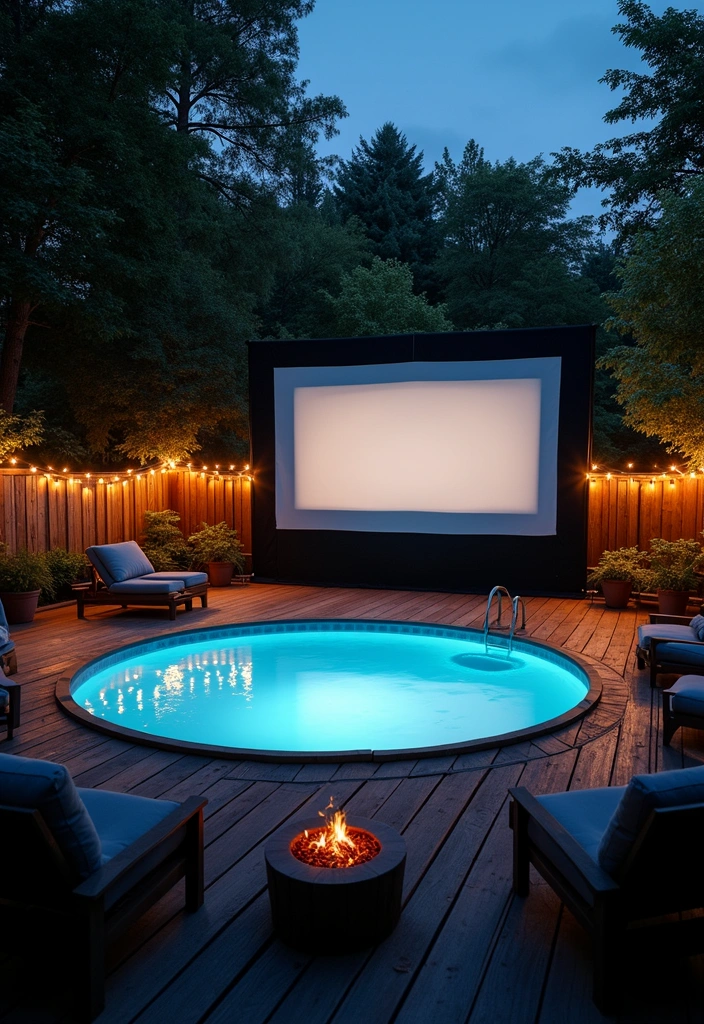 21 Above Ground Pool With Deck Off House Ideas - 20. Outdoor Movie Night Deck